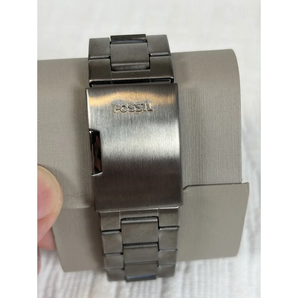 Fossil Watch Mens Smoke Grey Stainless Steel FS4774 Casual,2017, W/ Tin Gift Box